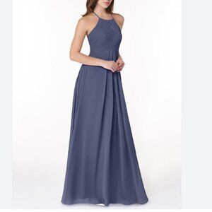 Azazie Ginger high neck pleated dress in color Stormy size 4